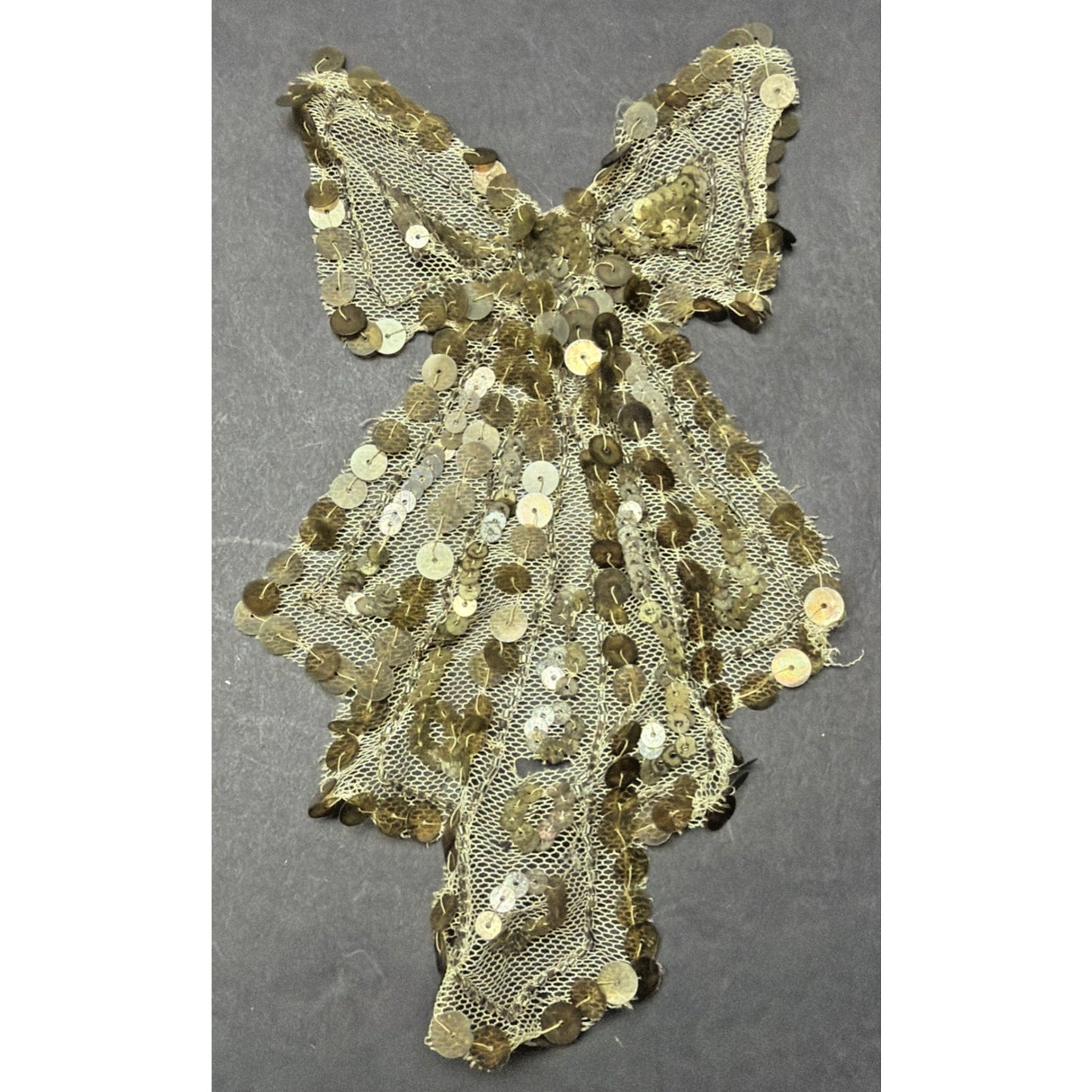 Antique Gold Sequined Tulle Lace Applique Bow Adornment As Is