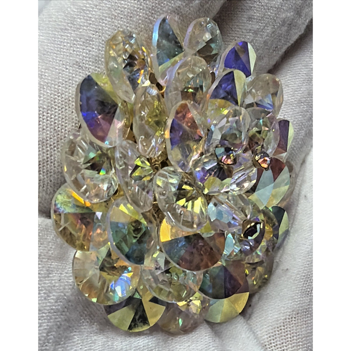 Vintage AB Crystal Faceted Rhinestone Brooch Rivoli Beaded
