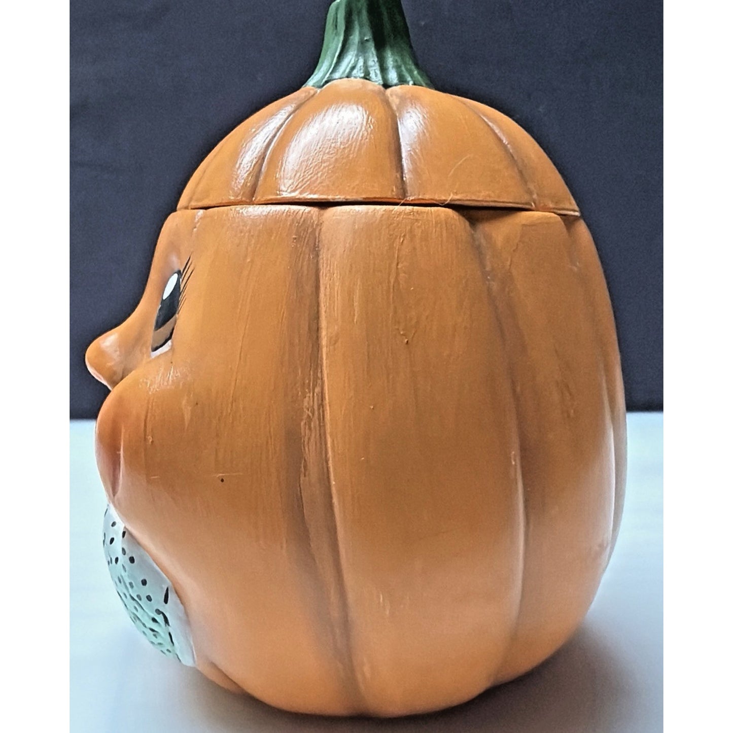 Vintage Anthropomorphic Pumpkin Face Ceramic Figurine Hand Painted Jar As Is