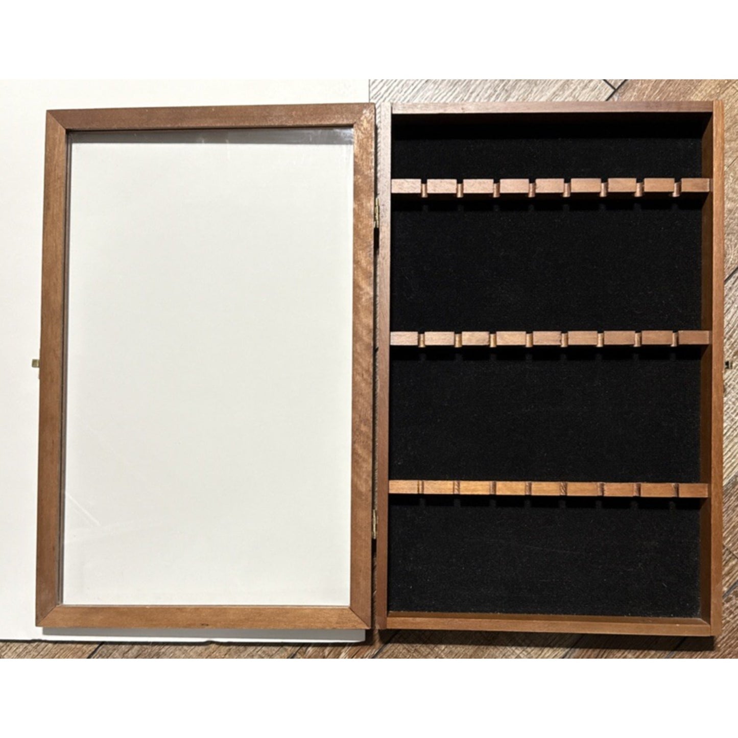 Vtg Wood Cabinet Display Collectible 24 Spoon Case Glass Buckle Clasp Lock As Is