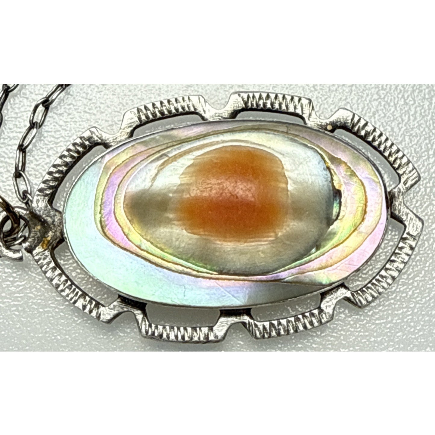 Art Deco Sterling Silver Abalone Blister Pearl Pendant Necklace Chain As Is