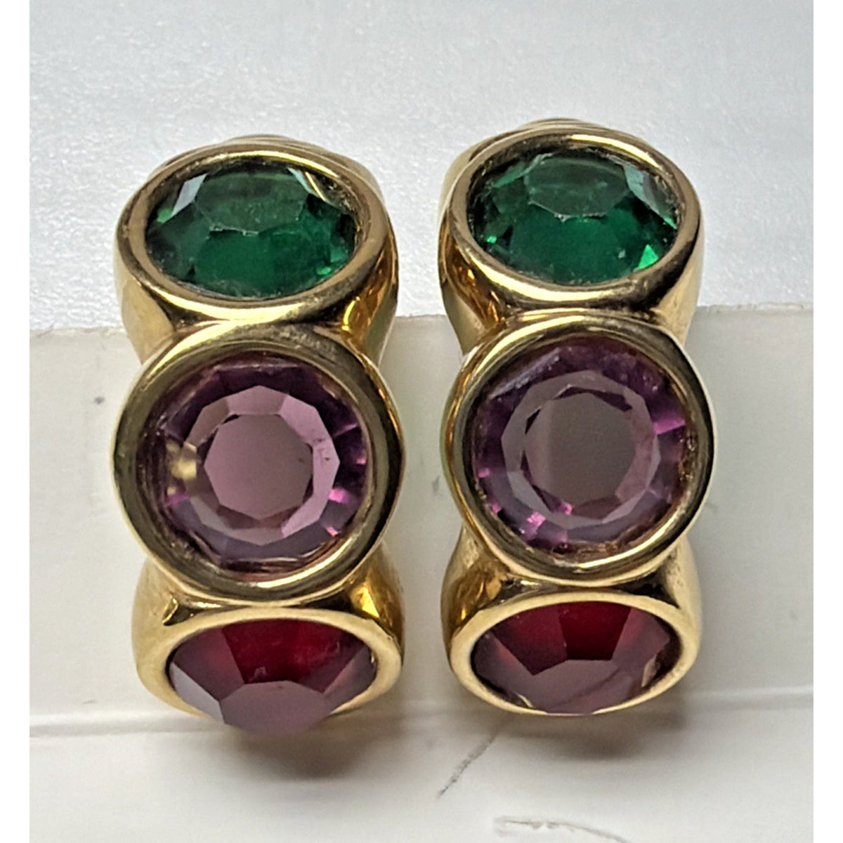 Swarovski Crystal Rhinestone Multi Color Faceted Hoop Clip On Earrings Chunky