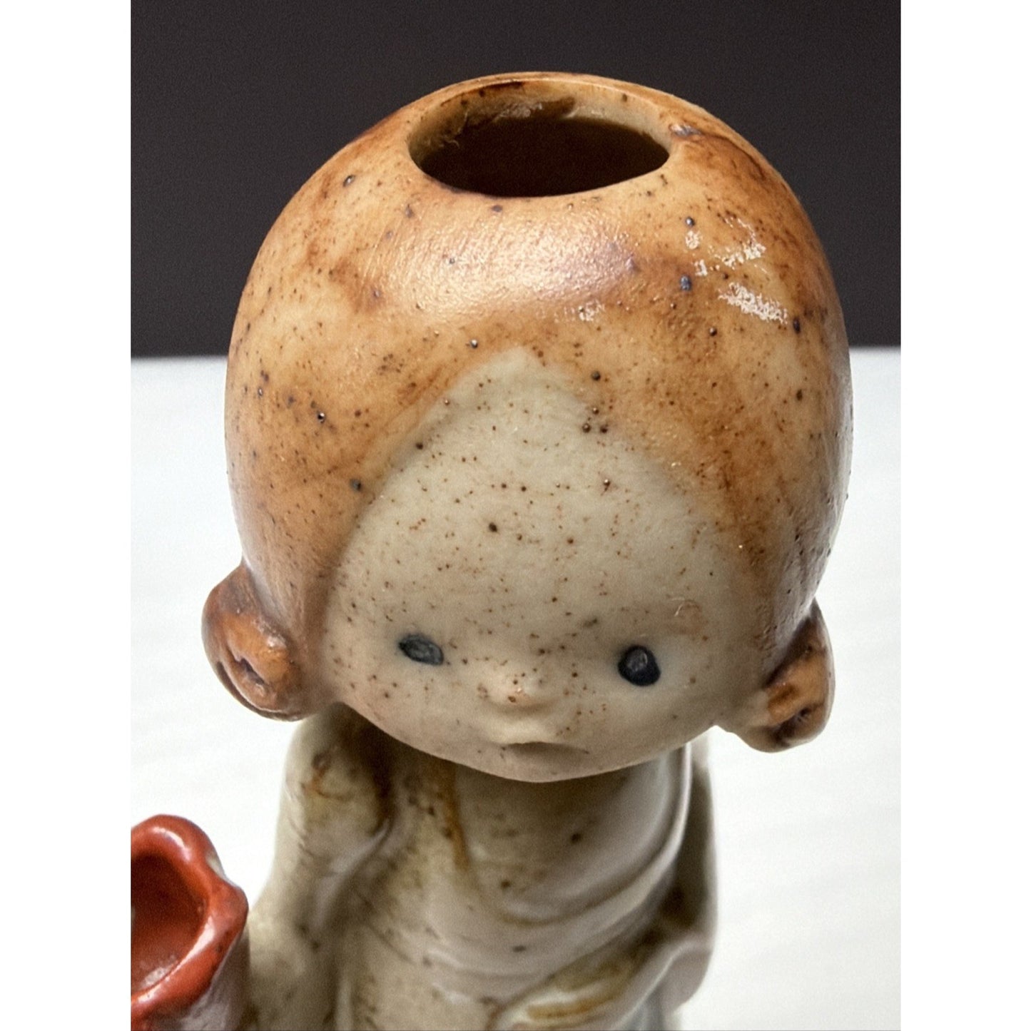 Vtg Uctci Pottery Stoneware Figurine Candle Holder Woman Girl Red Bell Flower