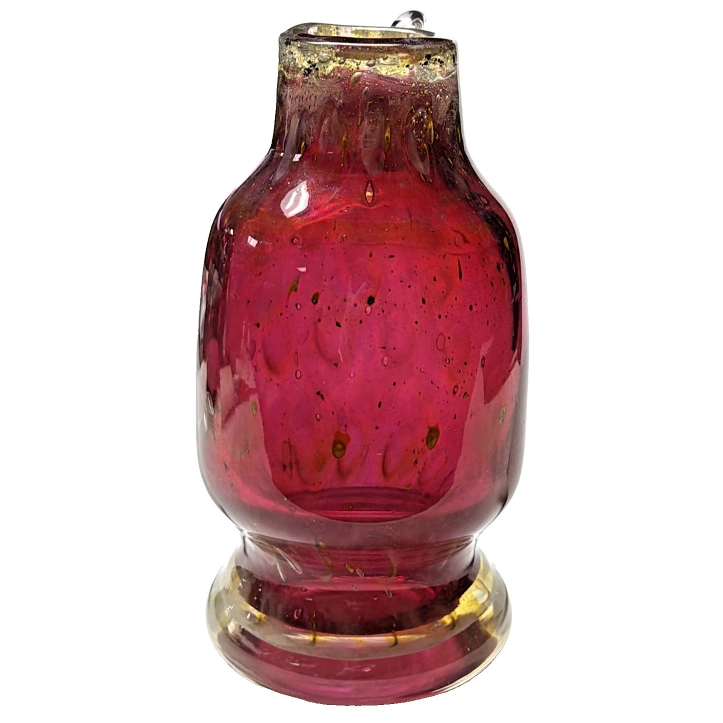 Vtg Erwin Eisch Pfauenauge Vase Cranberry Gold Peacock Eye Handle Vase As Is