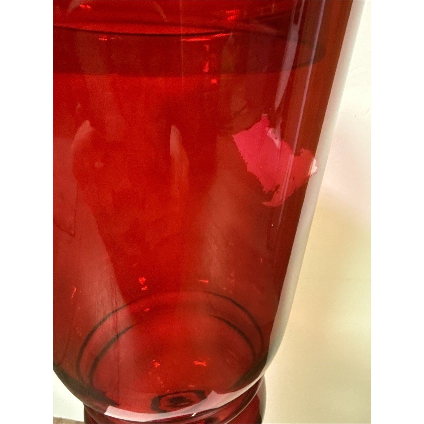 Modern Ruby Red Stained Apothecary Jar Tall Lid Footed Pedestal Canister As-Is