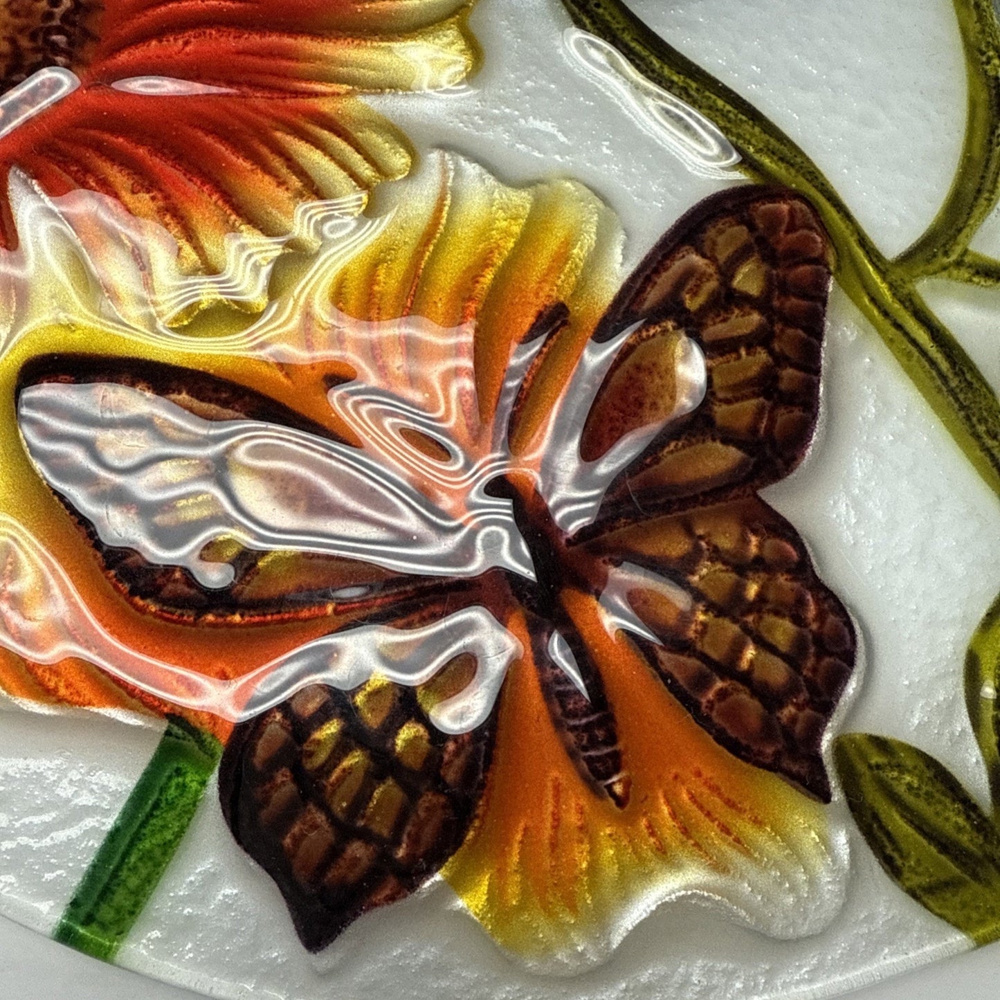 Stained Glass Painted Butterfly Sunflower Suncatcher Rimless Hanging Glass