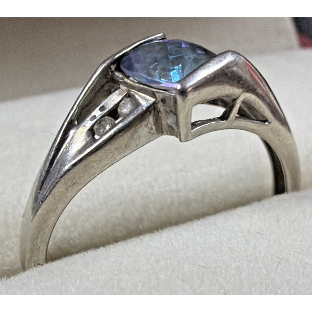 Vintage Star Ring Inc P4SR Diamond Topaz Ring Platina 4 Sz 7 Read Description