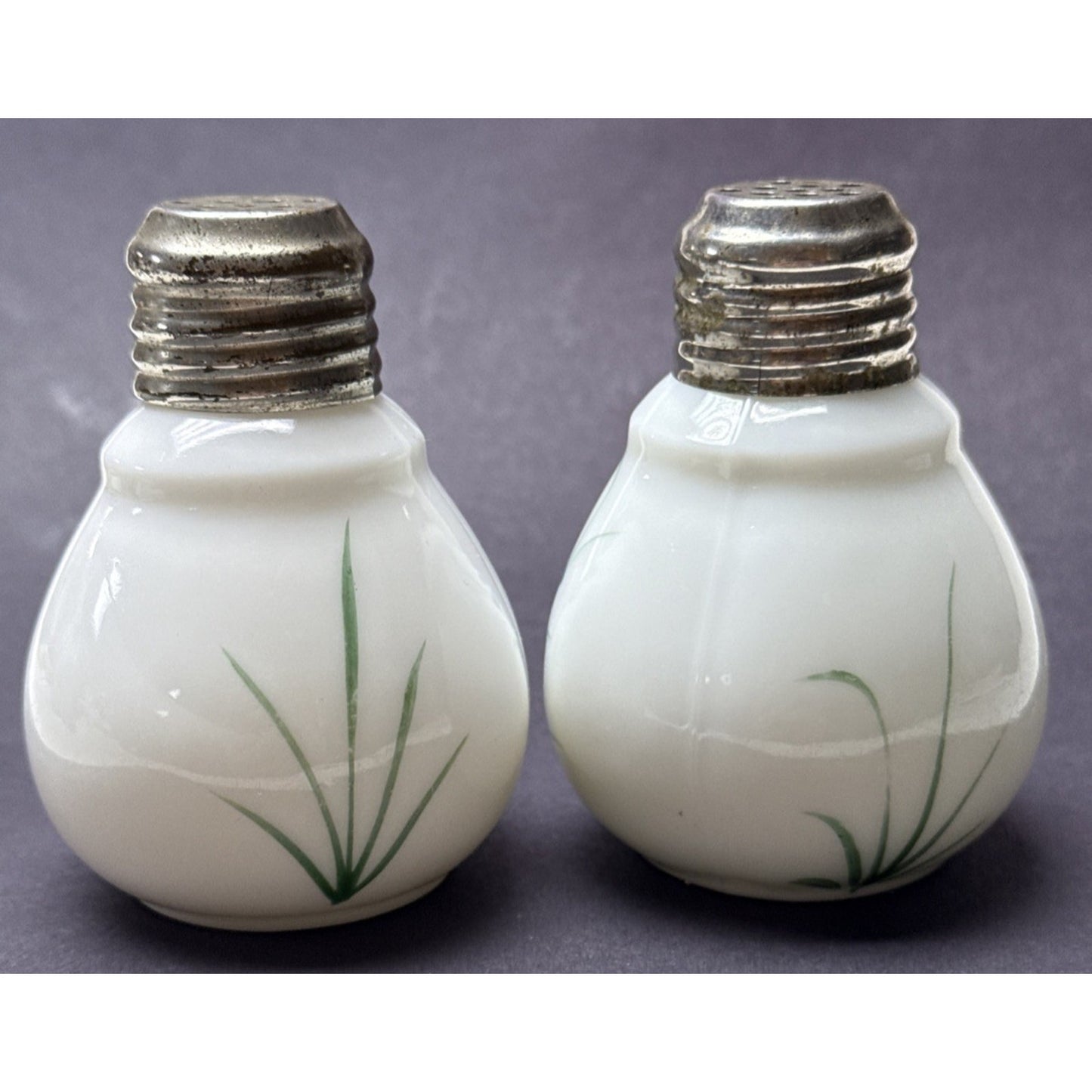 EAPG Buckeye Glass 960 Ring Neck Bulbous Shakers Hand Painted Chubby Blossom