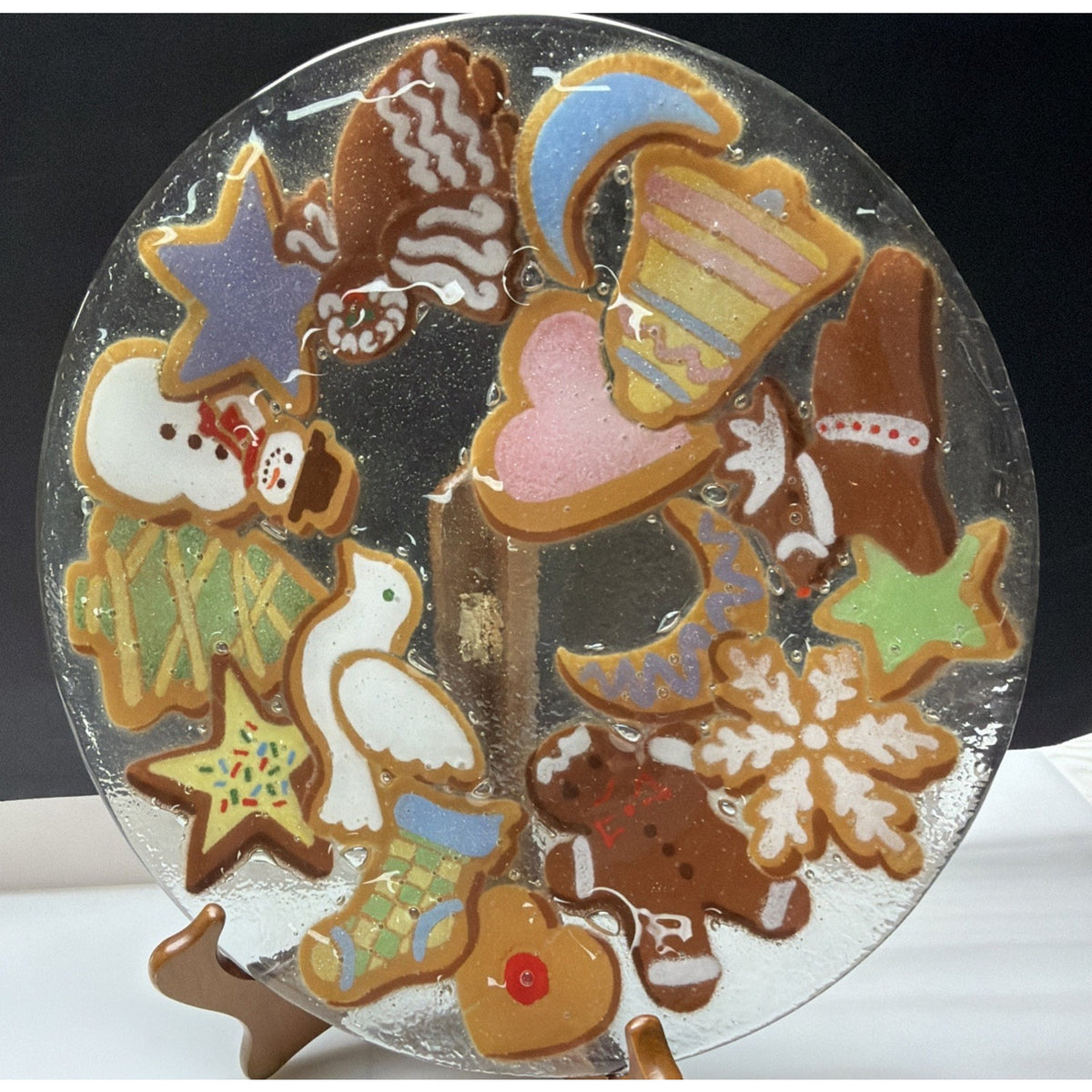 Vintage Peggy Karr Christmas Holiday Cookies Platter Plate Fused Glass