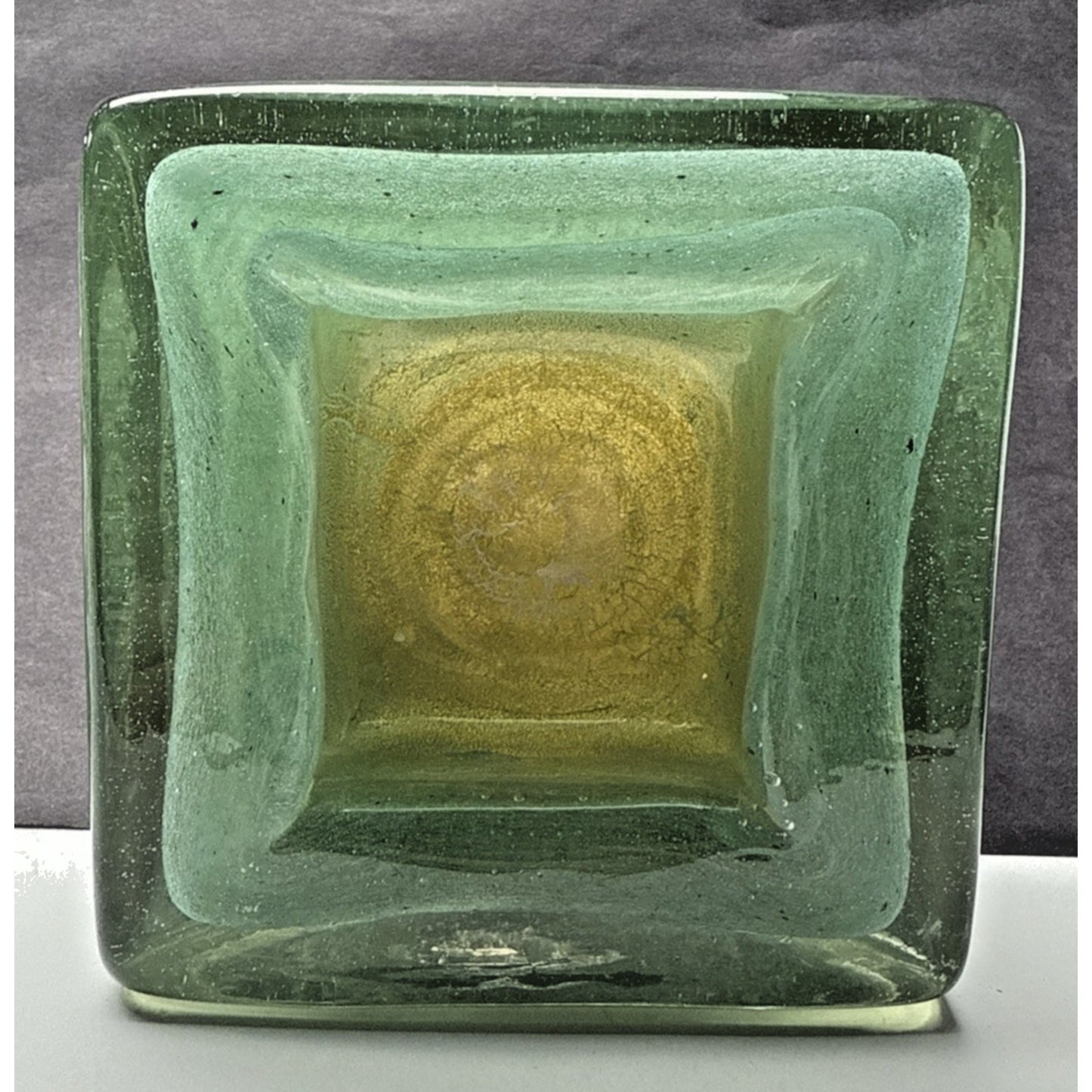 MCM Barovier Toso Eugenio or Aborigeni Art Glass Square Bowl Ashtray Gold Jade