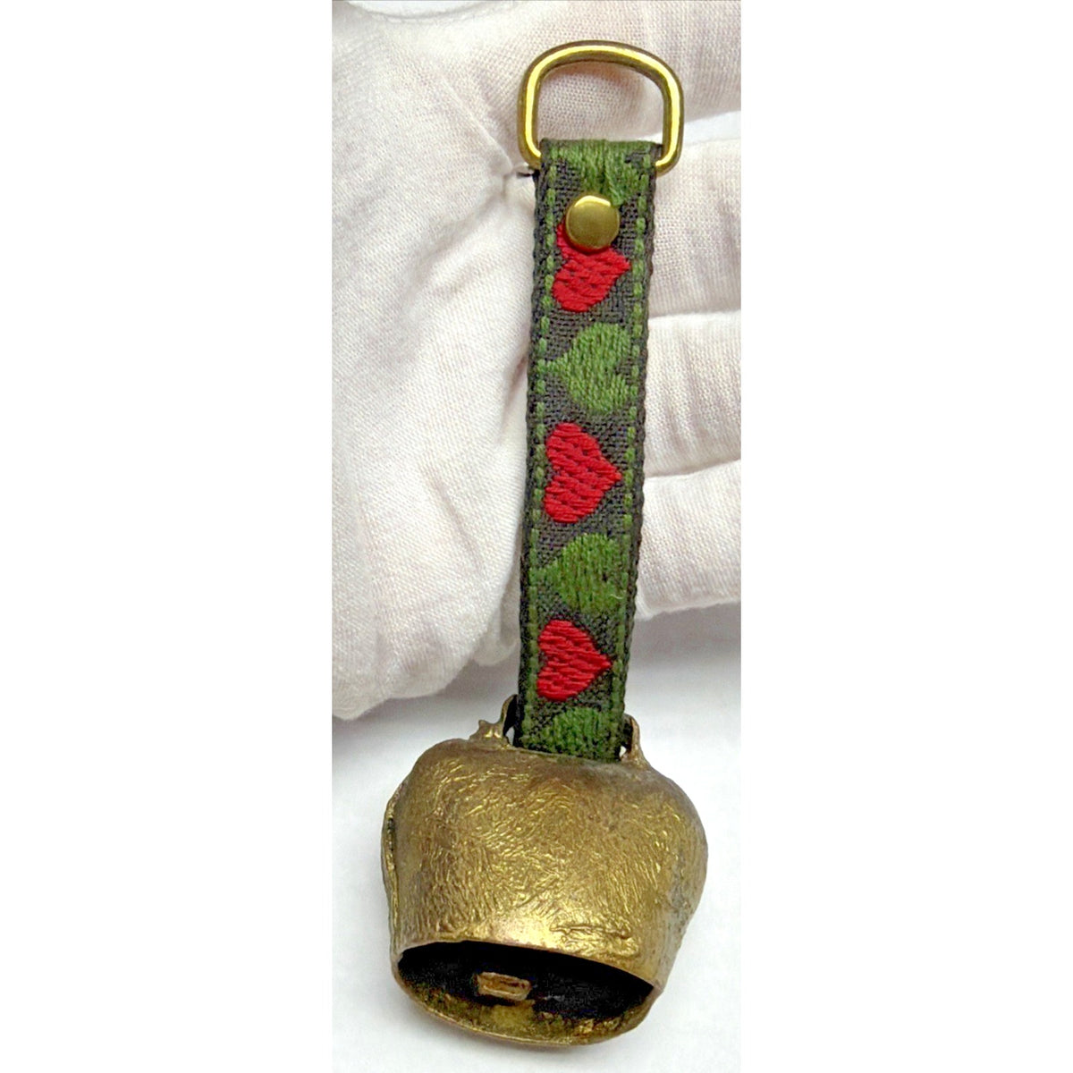 Old Swiss German Forged Cow Goat Bell Heart Embroidered Strap