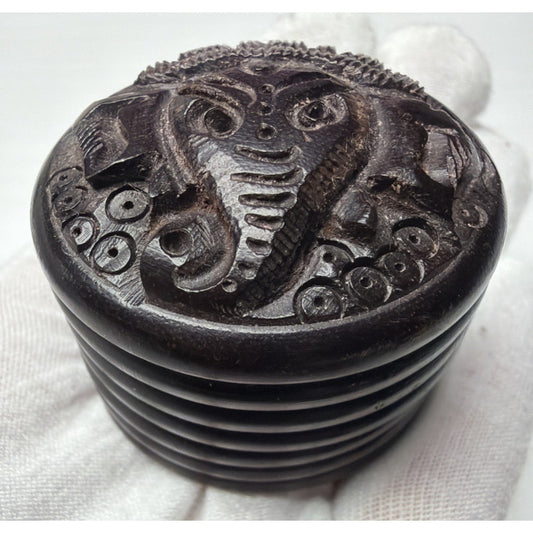 Wood Carved Ganesha Hindu God Deity Herb Grinder Ribbed As Is