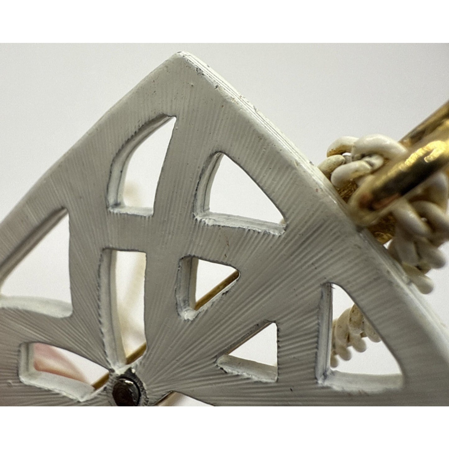 Vintage Crown Trifari Modernist White Enamel Necklace Pendant Gold Geometric