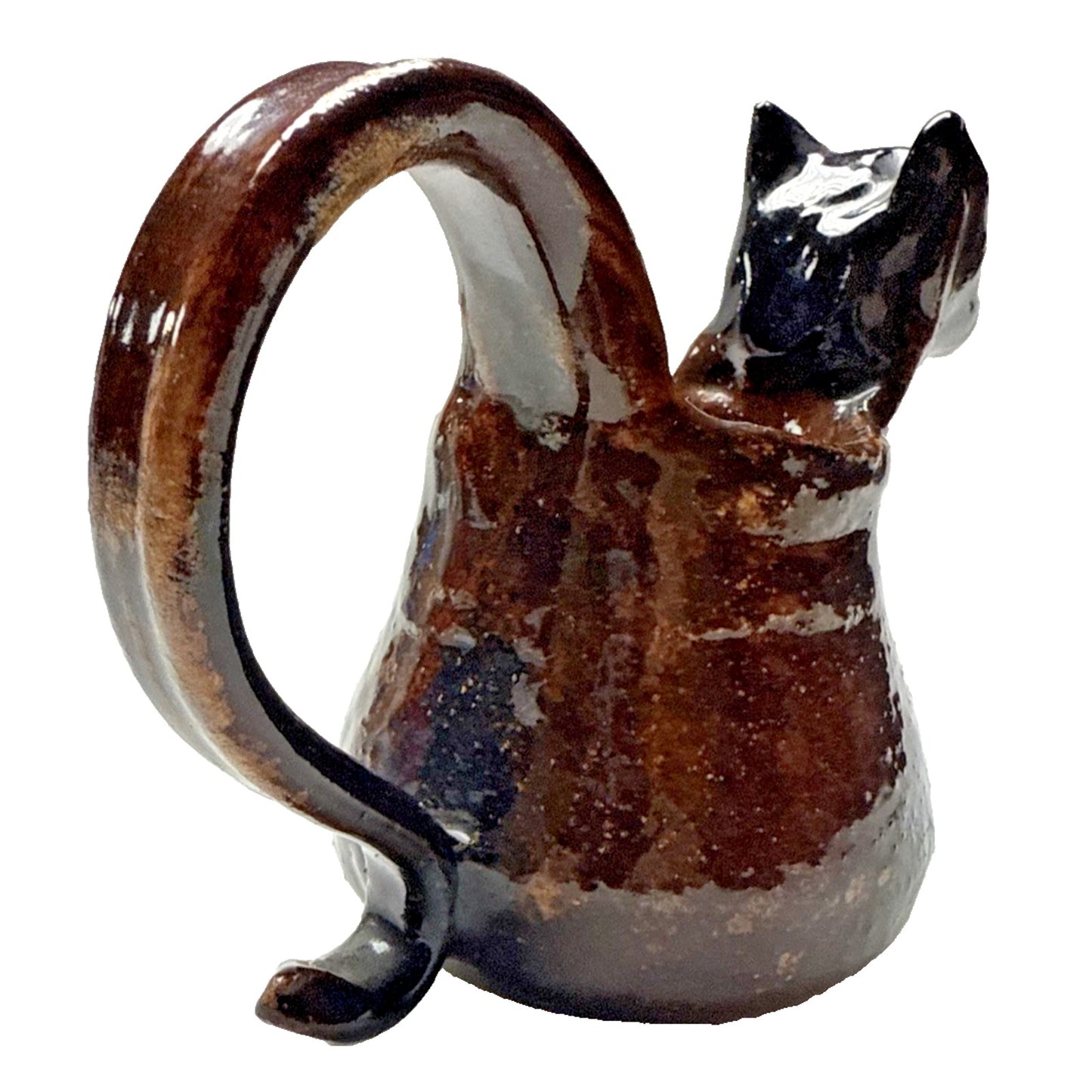 Studio Art Pottery Zoomorphic Clay Glazed Pitcher Mug Handle Signed Mug Spooner