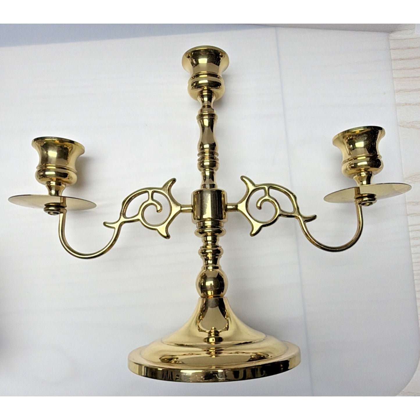 Vintage Three Arm Gold Metal Brass Candle Holder Ornate Candelabra As Is