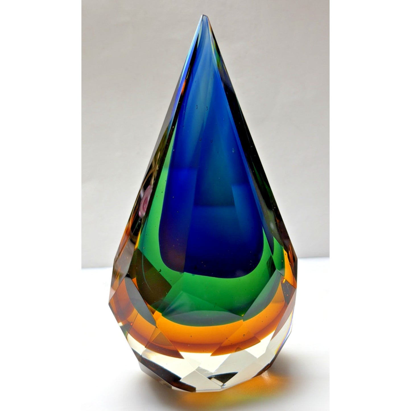 Murano Glass Alessandro Mandruzzato Sommerso Faceted Teardrop Paperweight As Is
