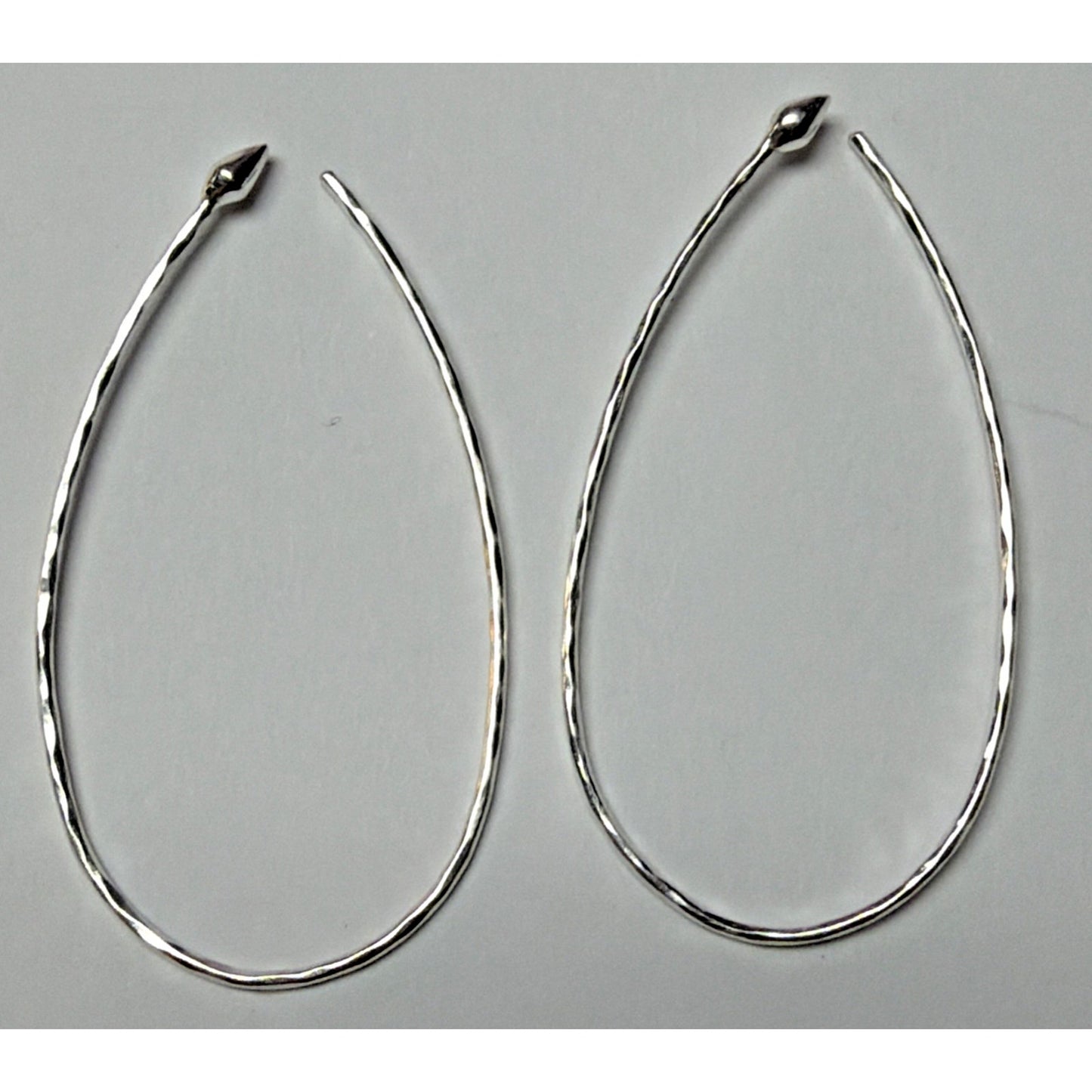 Minimalist Sterling Silver Hammered Teardrop Hoop Threader Long Earrings