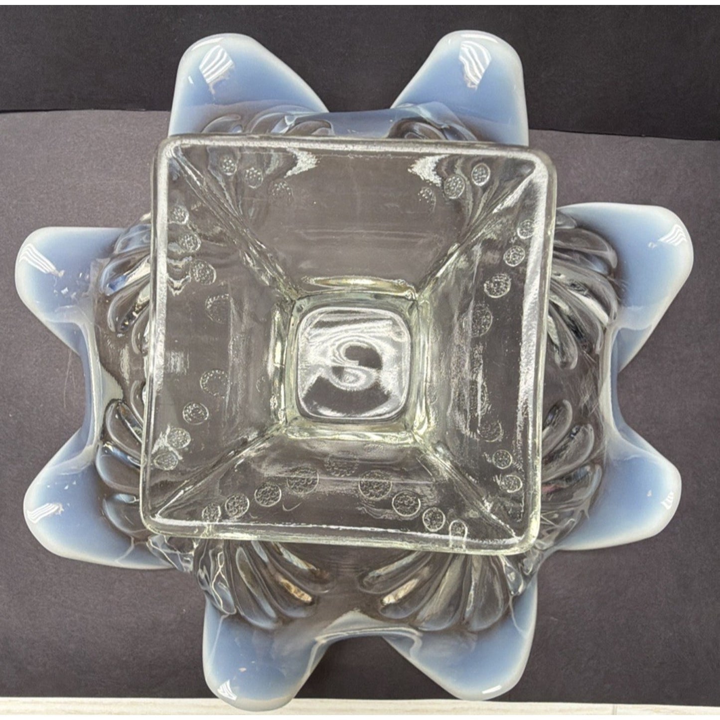 EAPG Jefferson Glass Footed Bowl Beaded Fan 211 Opalescent Ruffled Wavy Rim