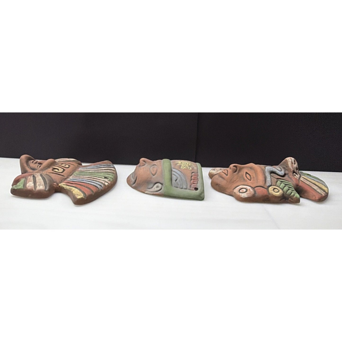 Vintage Lot of 3 Mesoamerican Terracotta Clay Mayan Aztec Warrior Wall Masks