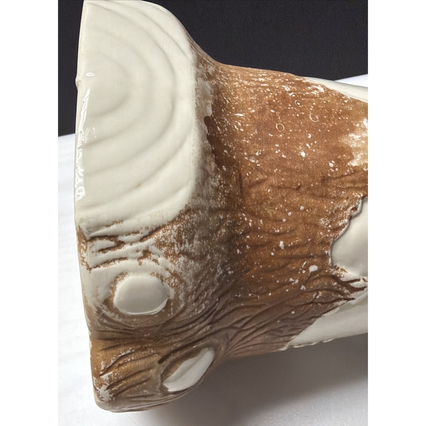 Majolica Style Ceramic Porcelain Tree Trunk Cookie Jar Smoking Humidor Twig Log