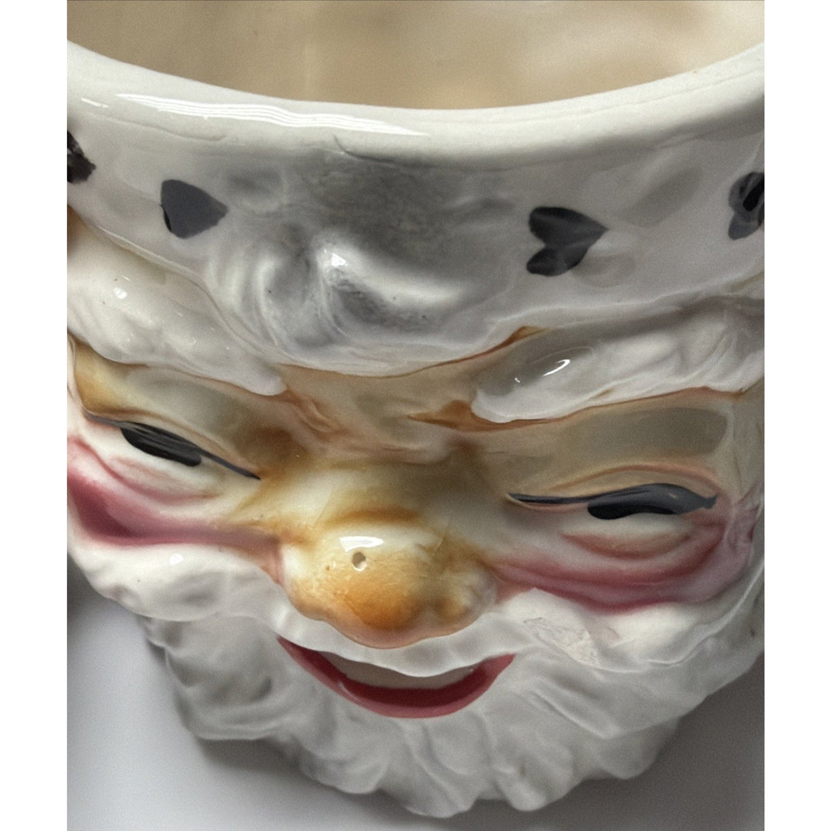 Vintage Lot of 4 Hand Painted Santa Porcelain Ceramic Mugs Double Sided As Is