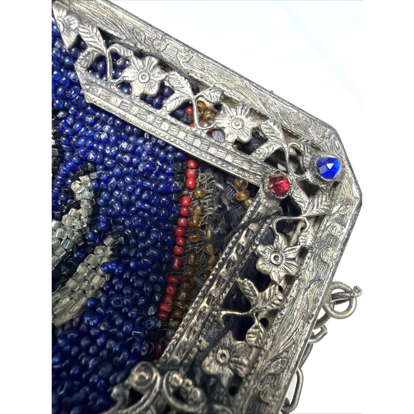 Art Deco Micro Beaded Flapper Bag Purse Ornate Metal Frame Bezel Jewel Kiss Lock