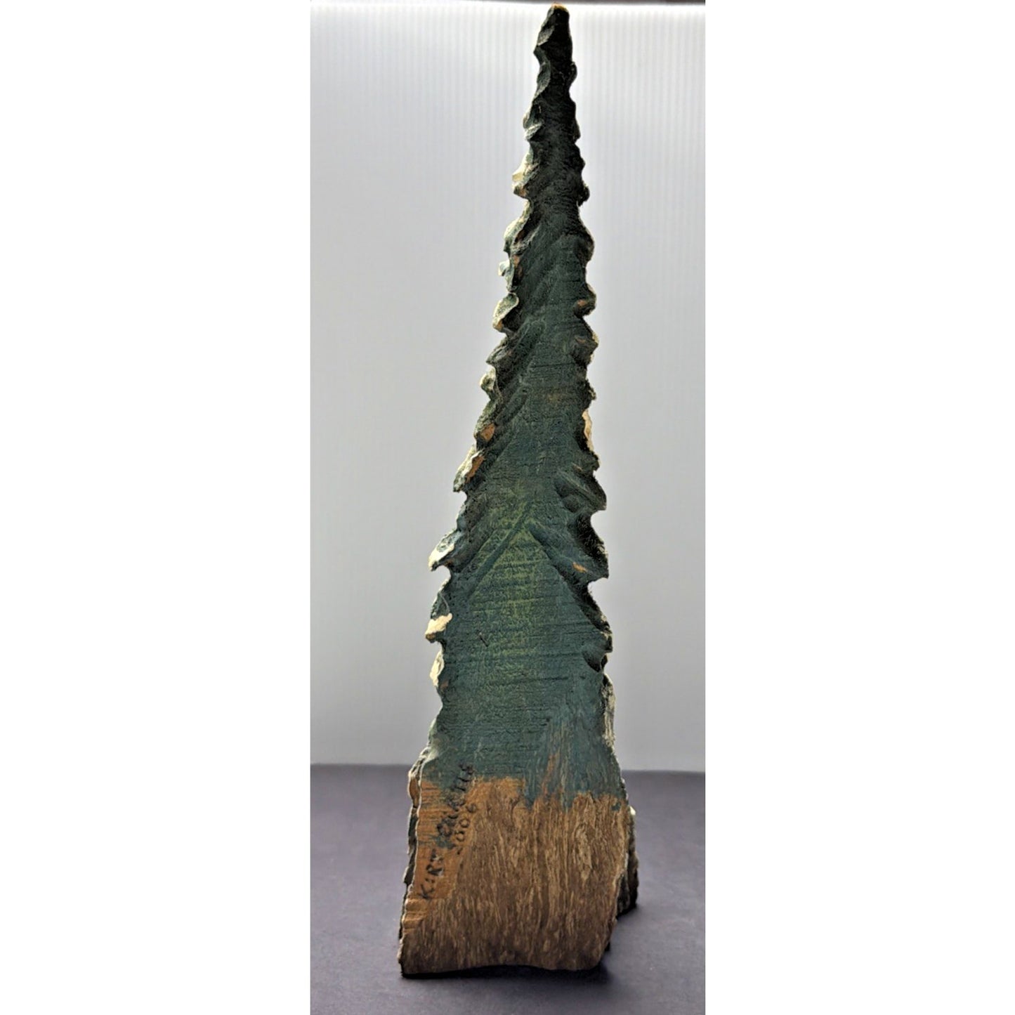 Vintage Kirt Curtis Wood Carved Evergreen Trees Hand Painted 11 inch