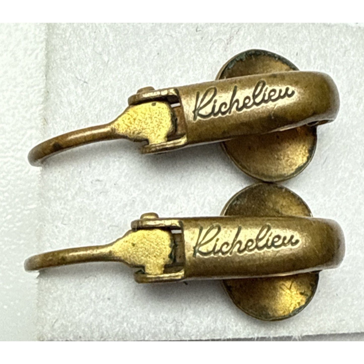 Vintage Richelieu Faux Pearl Huggie Clip On Earrings Gold Metal Brass Read