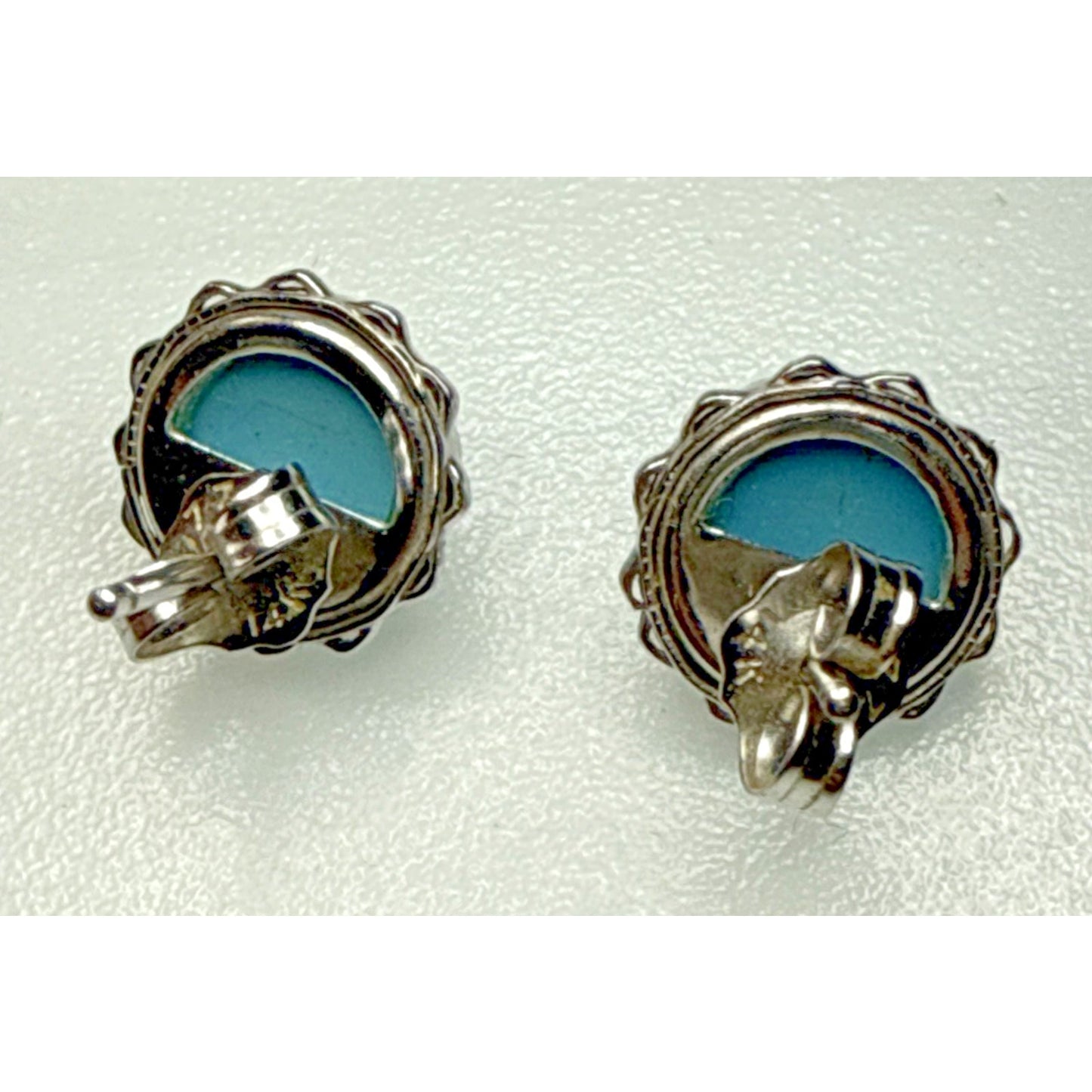 Vintage ZZ 14k White Gold Blue Turquoise Stud Earrings