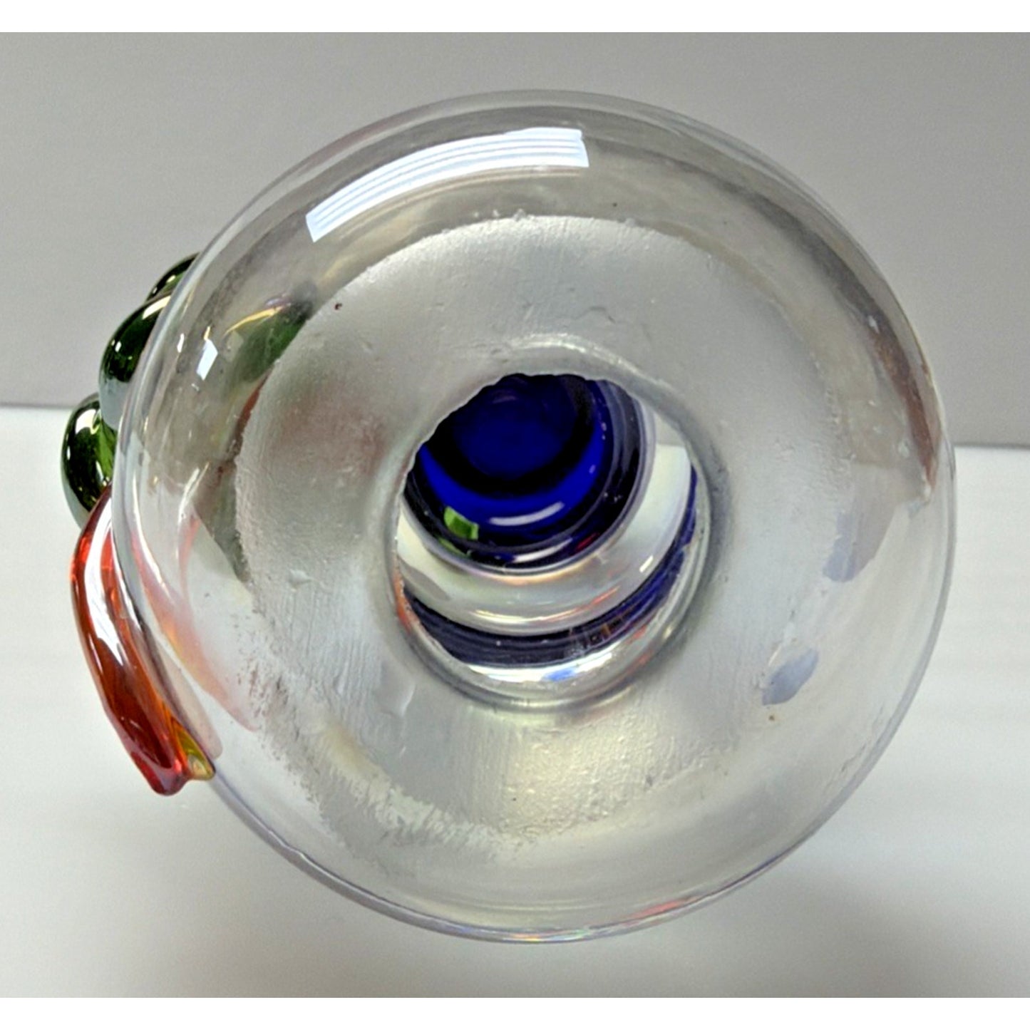 Vintage Art Glass Snowman Iridescent Applied Glass Paperweight Figurine