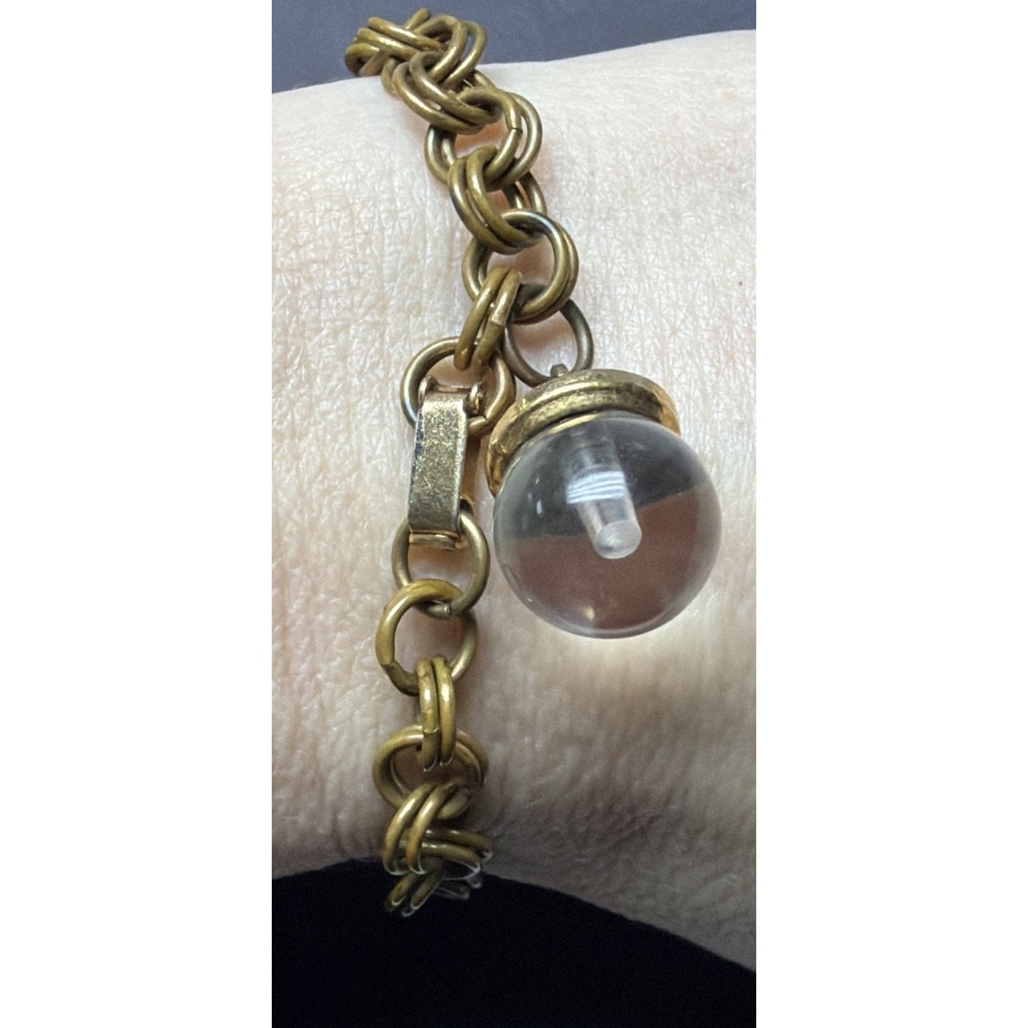 Vintage Lucite Globe Mustard Seed Double Rolo Chain Charm Bracelet