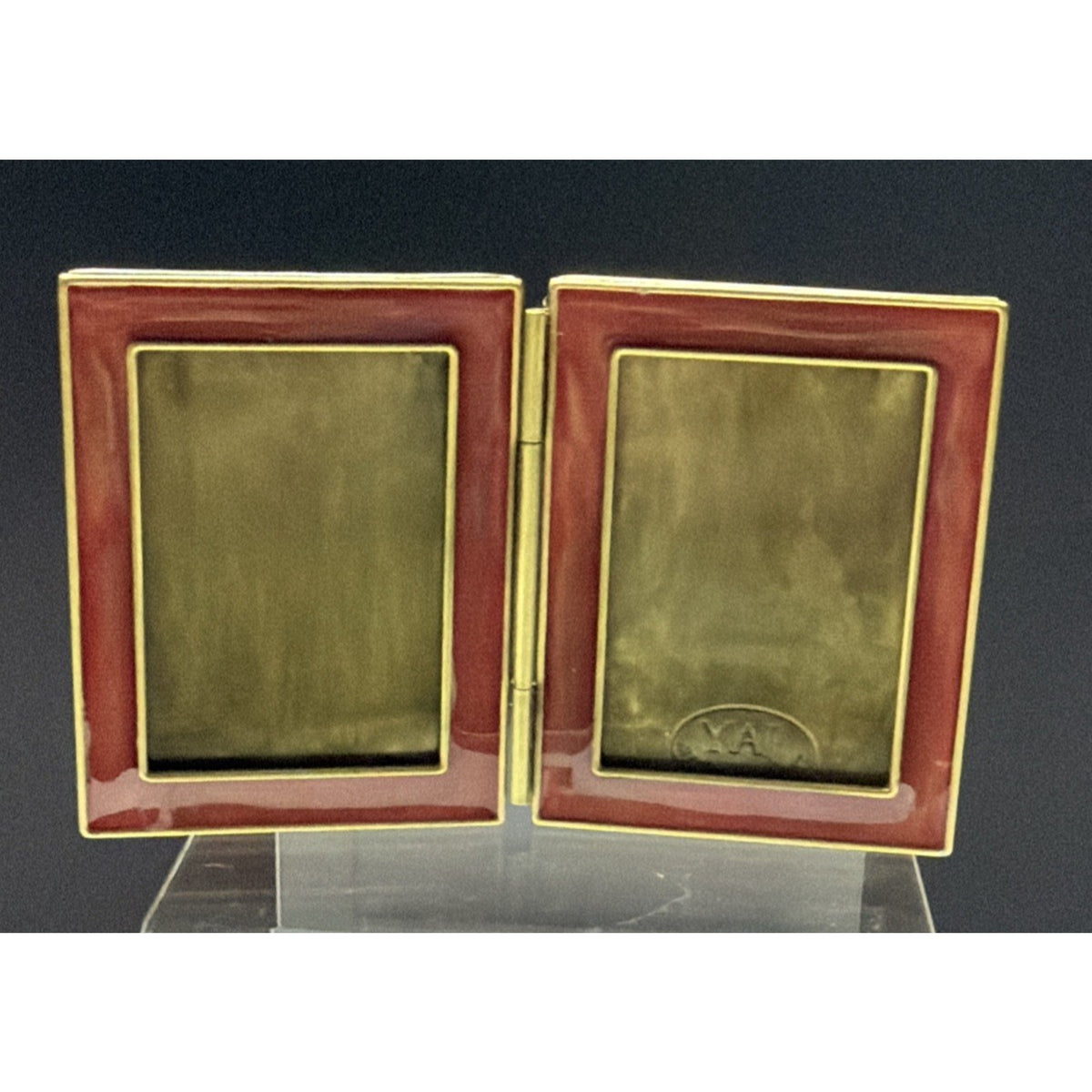 Jay Strongwater Folding Travel Double Picture Frame Heart Flowers Jeweled Green