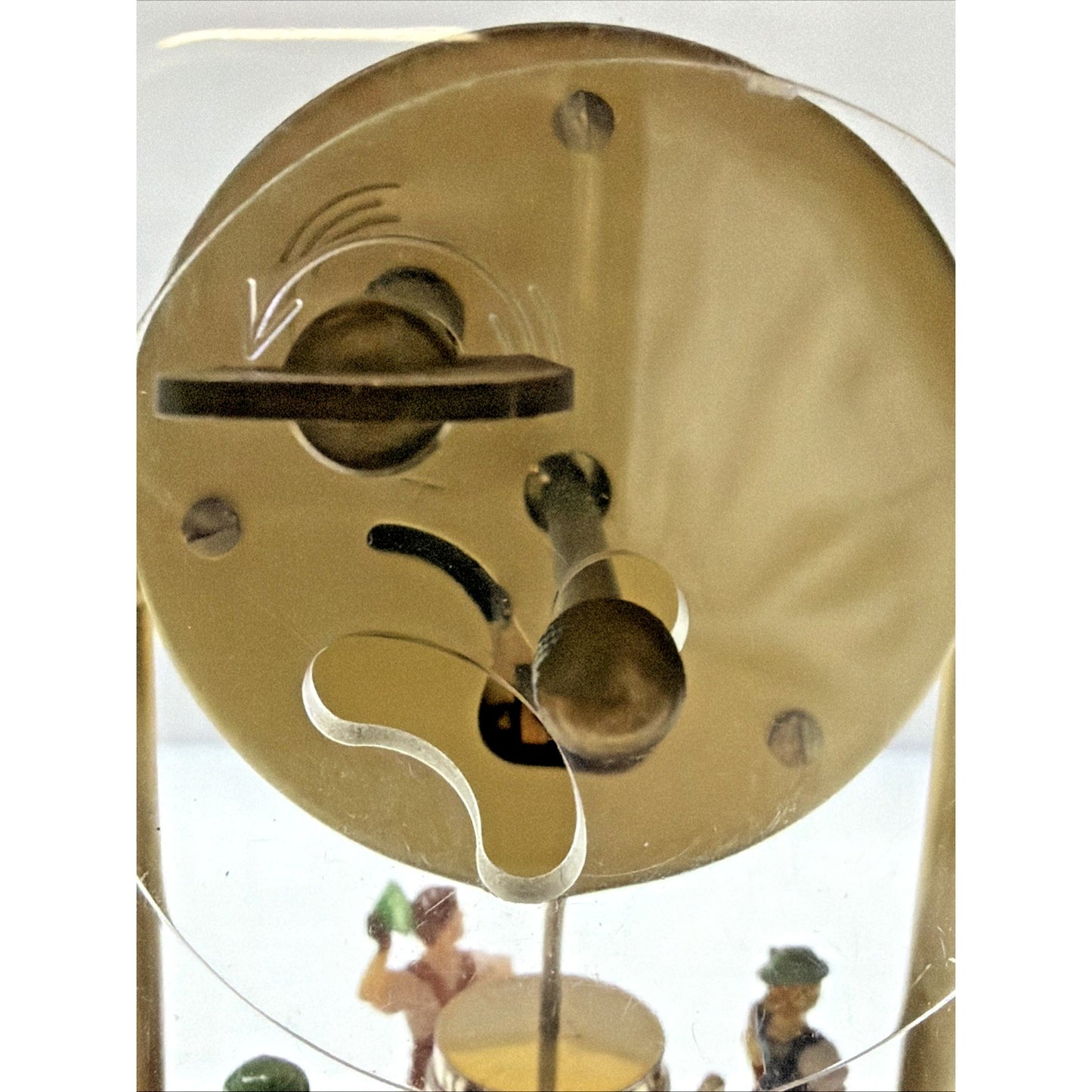 Schmid West Germany Wind Up Mantel Clock Torsion Pendulum Glass Wood Case As Is