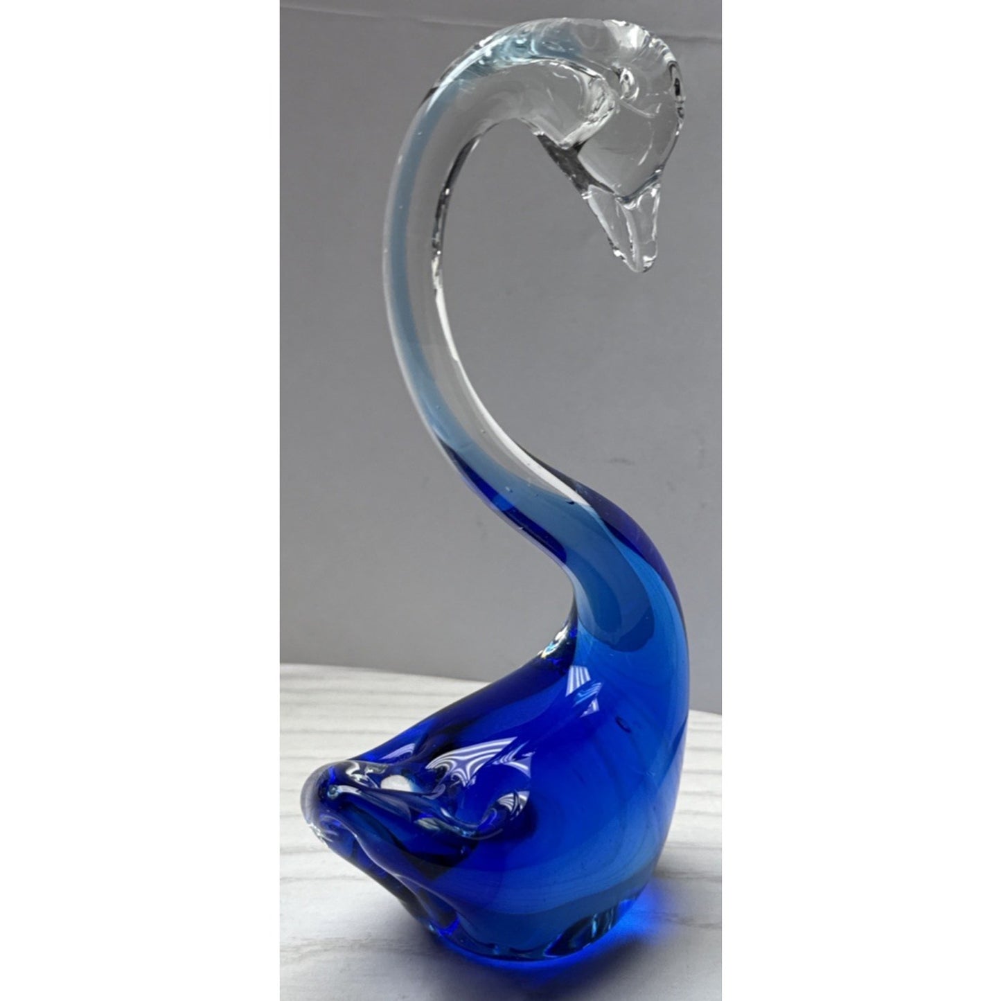 Vtg Murano Sommerso Art Glass Swan Long Neck Figurine Cobalt Blue Paperweight