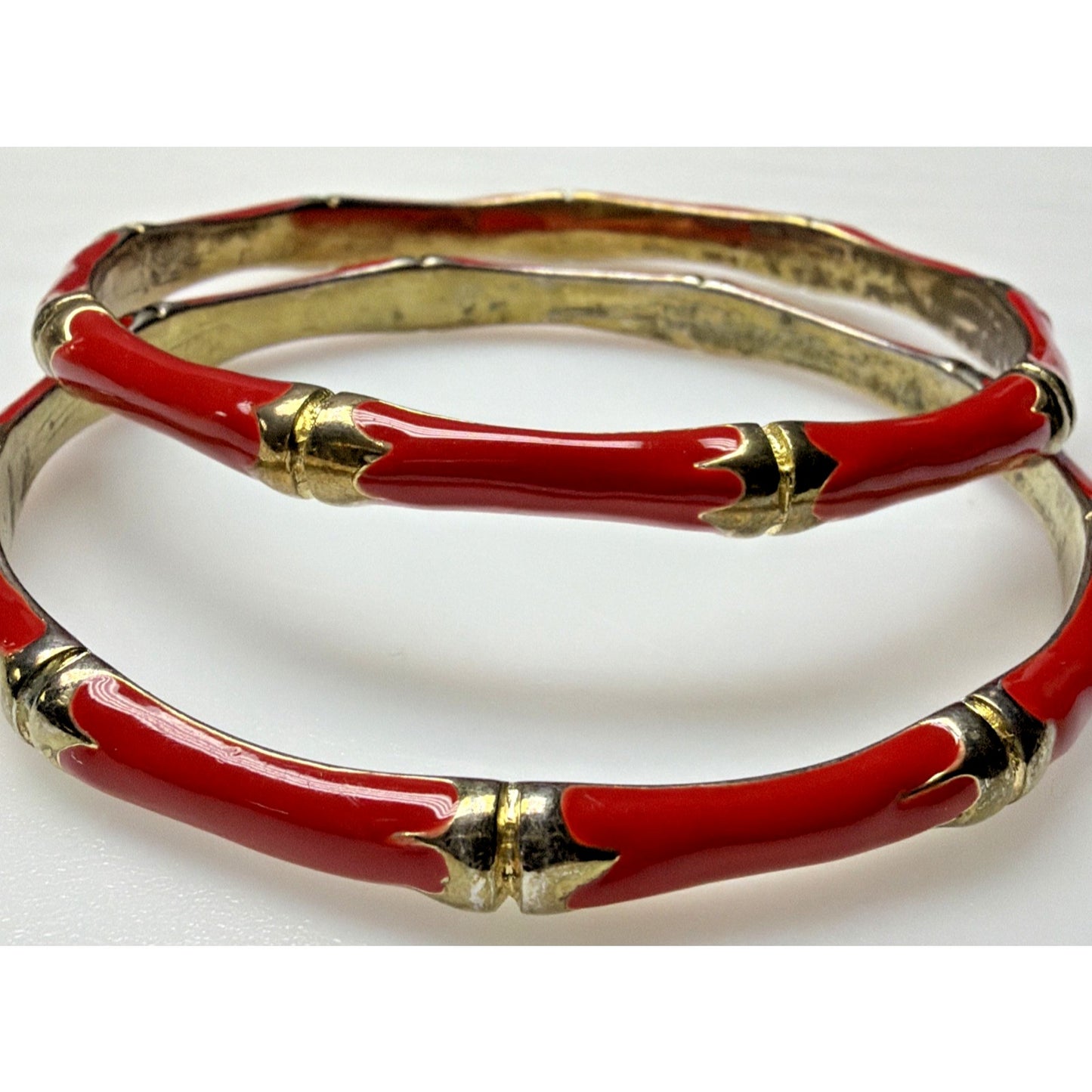 Vintage Lot of 5 Gold Metal Brass Enamel Bamboo Bracelets As Is