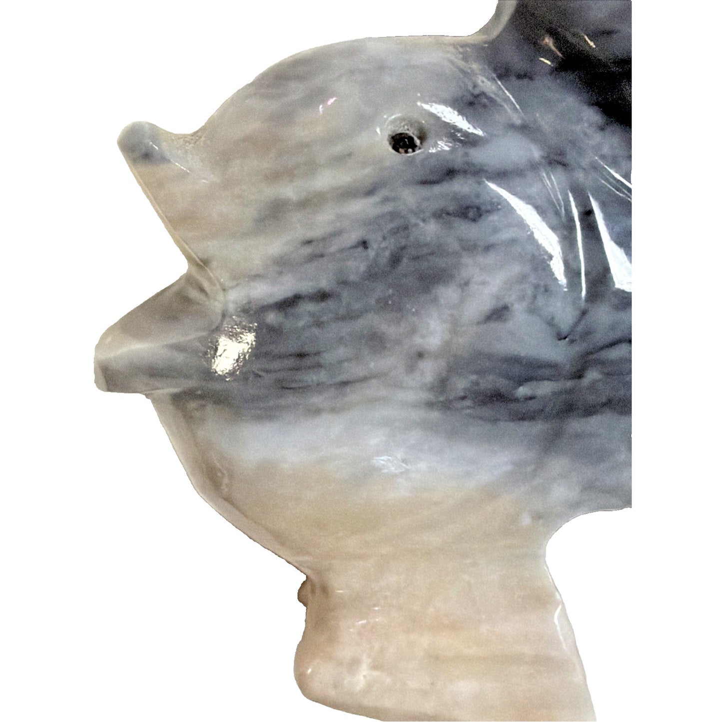 Folk Art Tellez Tecali Puebla Marbled Onyx Hand Carved Fish Sculpture Black Eyes