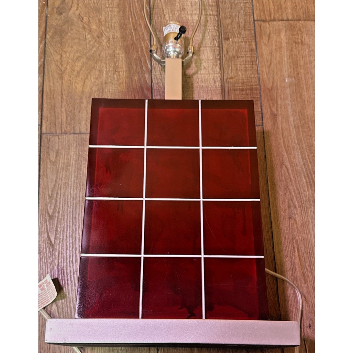 Vintage Modern Geometric Red Lucite Block Acrylic Stacked Lamp Metal Base As Is