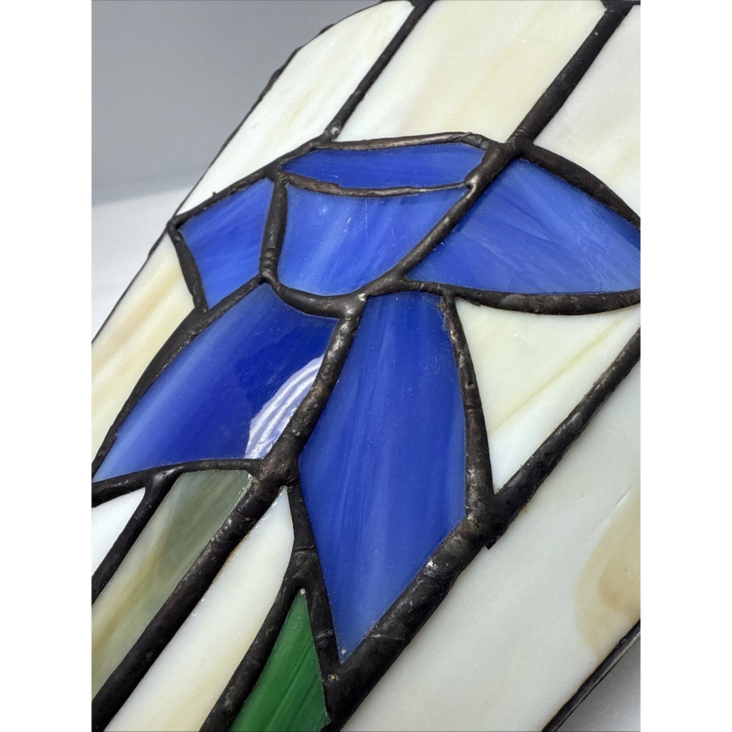 Stained Glass Iris Lily Flower Wall Sconce Light Lamp Shade Dark Blue Slag