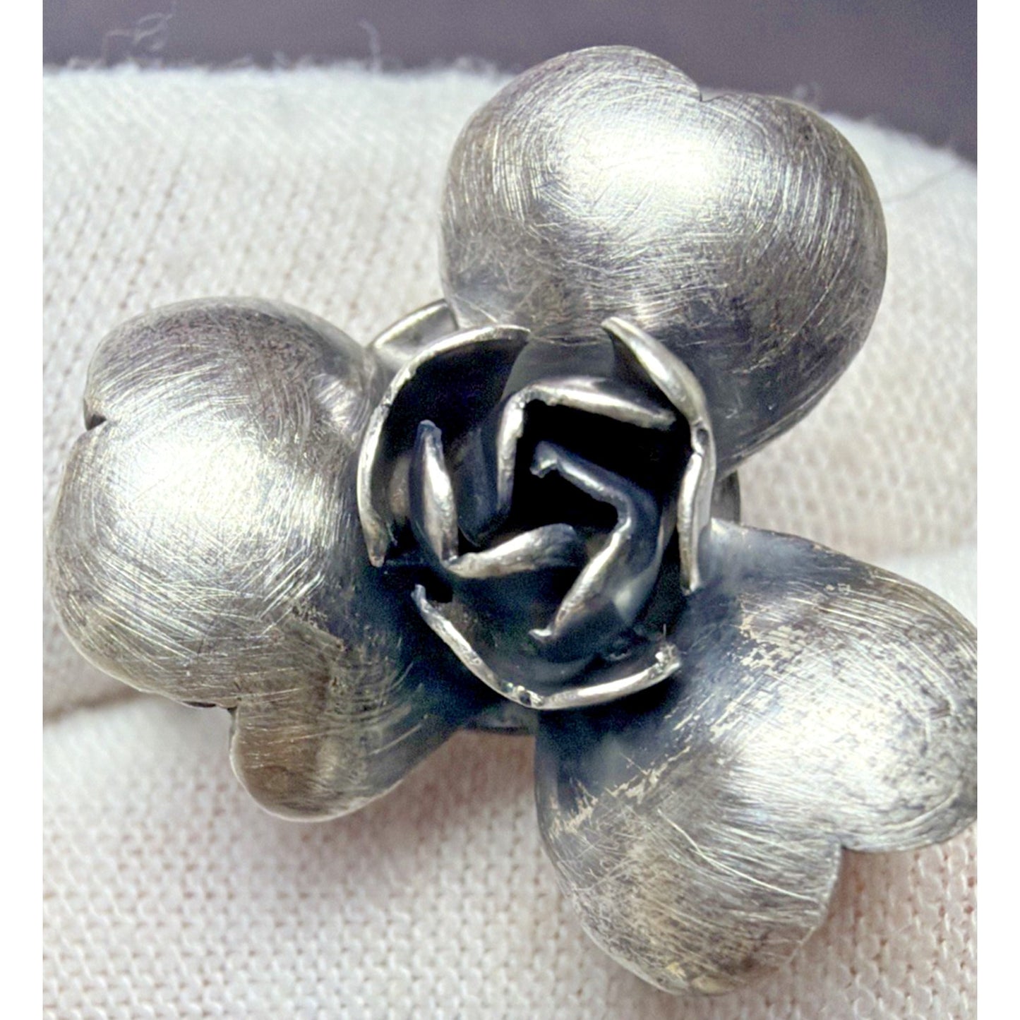 Vintage Sterling Silver Detailed Rose Rosette Flower Screw Back Earrings