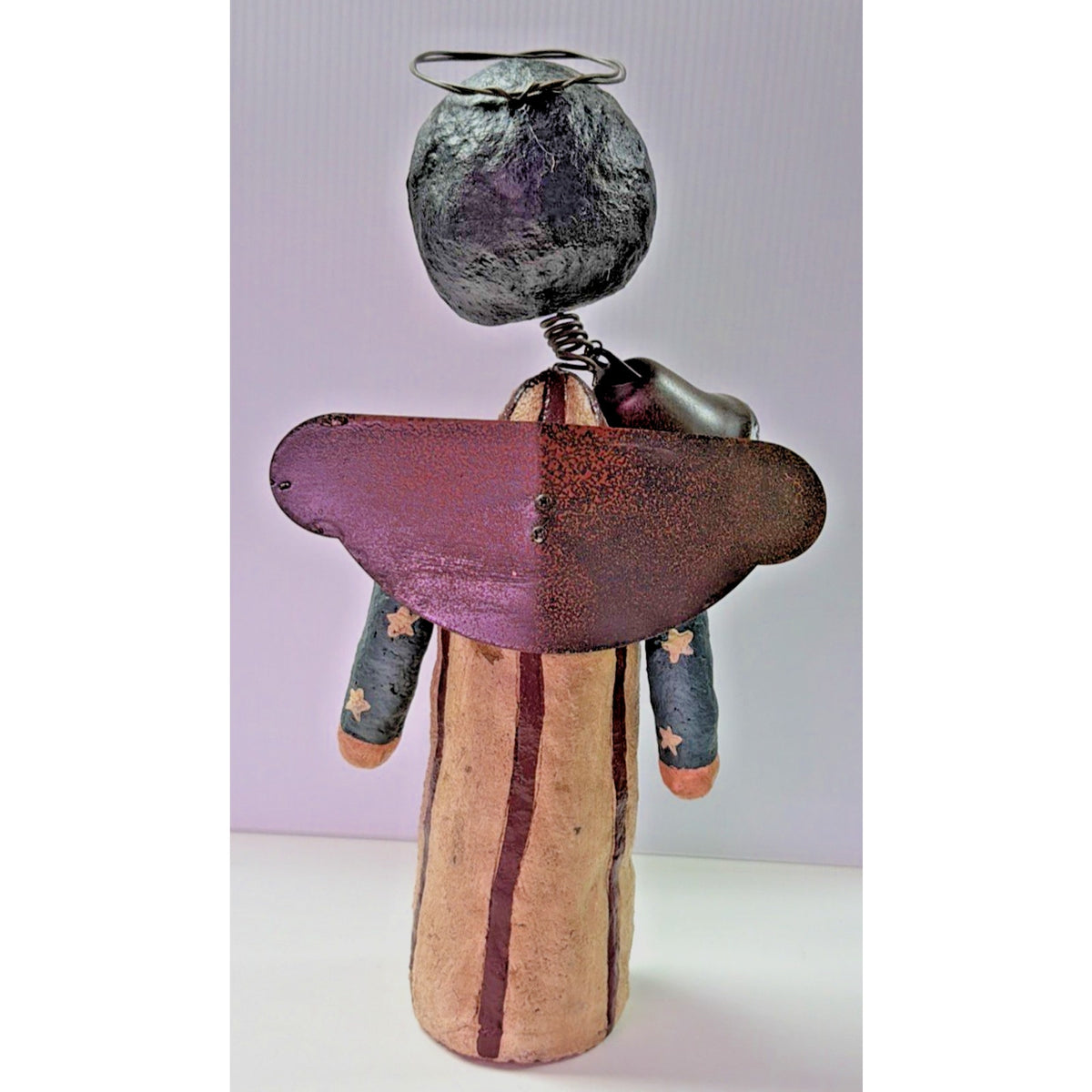 Aunt Stellas Folk Art Americana Liberty Doll Bell Angel Wings Stars Paper Mache