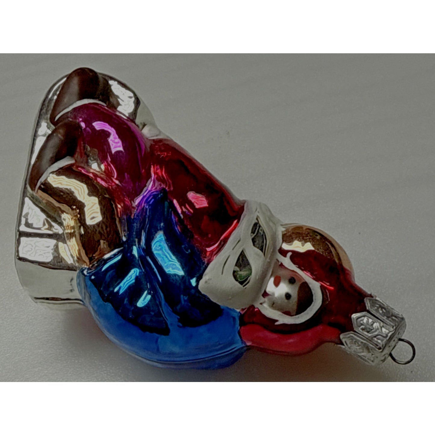 Vtg Blown Mercury Glass Christmas Ornament Figural Children on Sled Hand Painted