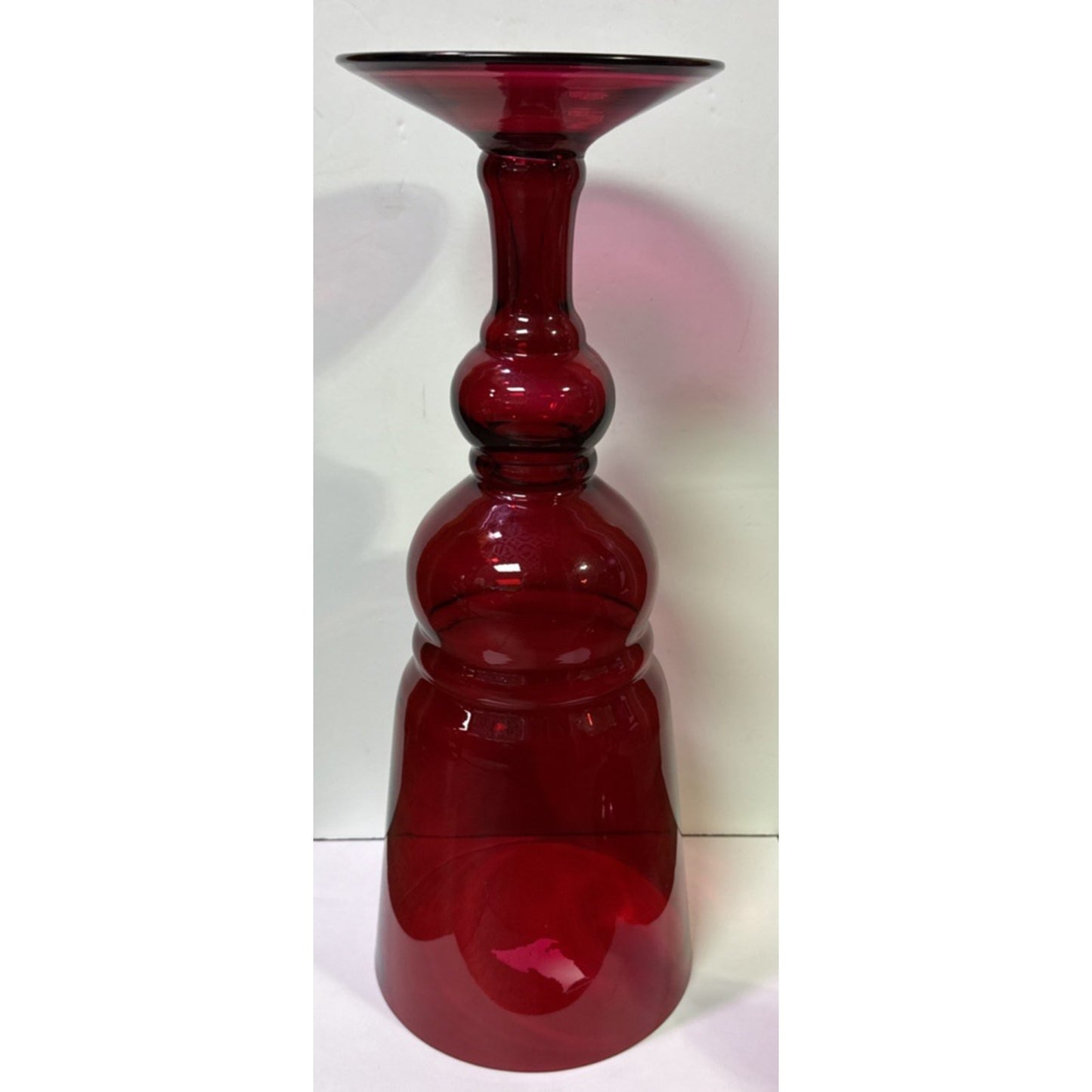 Modern Ruby Red Stained Apothecary Jar Tall Lid Footed Pedestal Canister As-Is