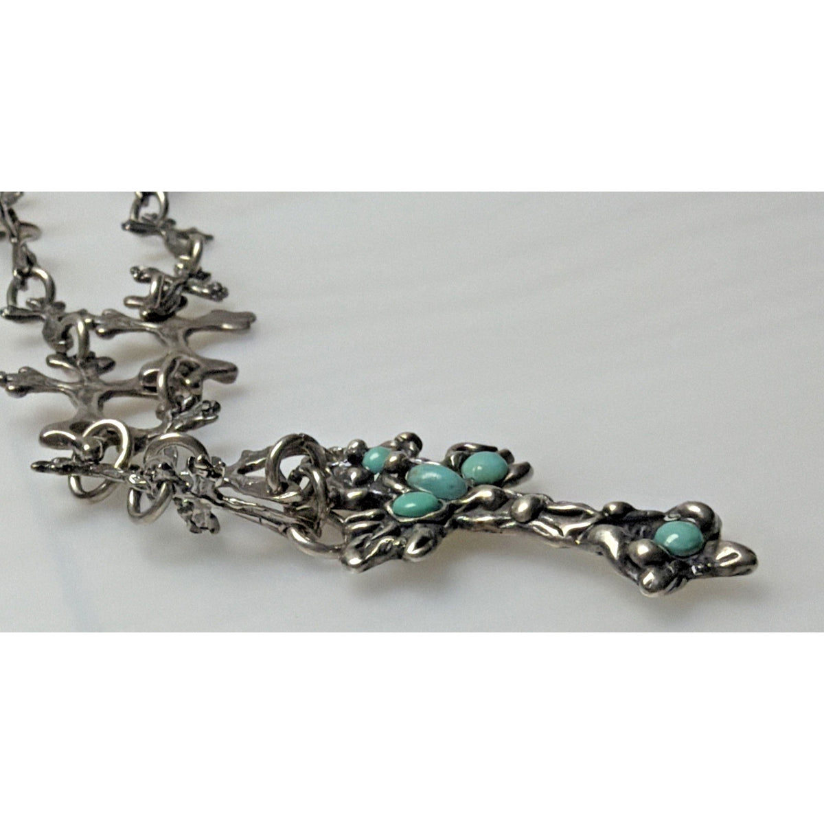 Brutalist Organic Cross Necklace Squash Blossom Turquoise Cabochon Bezel Read De