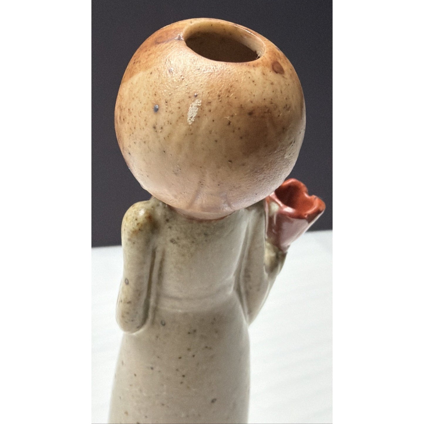 Vtg Uctci Pottery Stoneware Figurine Candle Holder Woman Girl Red Bell Flower