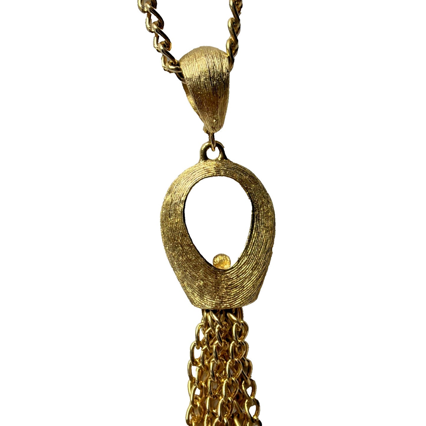 Vintage Gold Tone Brushed Leaf Waterfall Pendant Tassel Necklace
