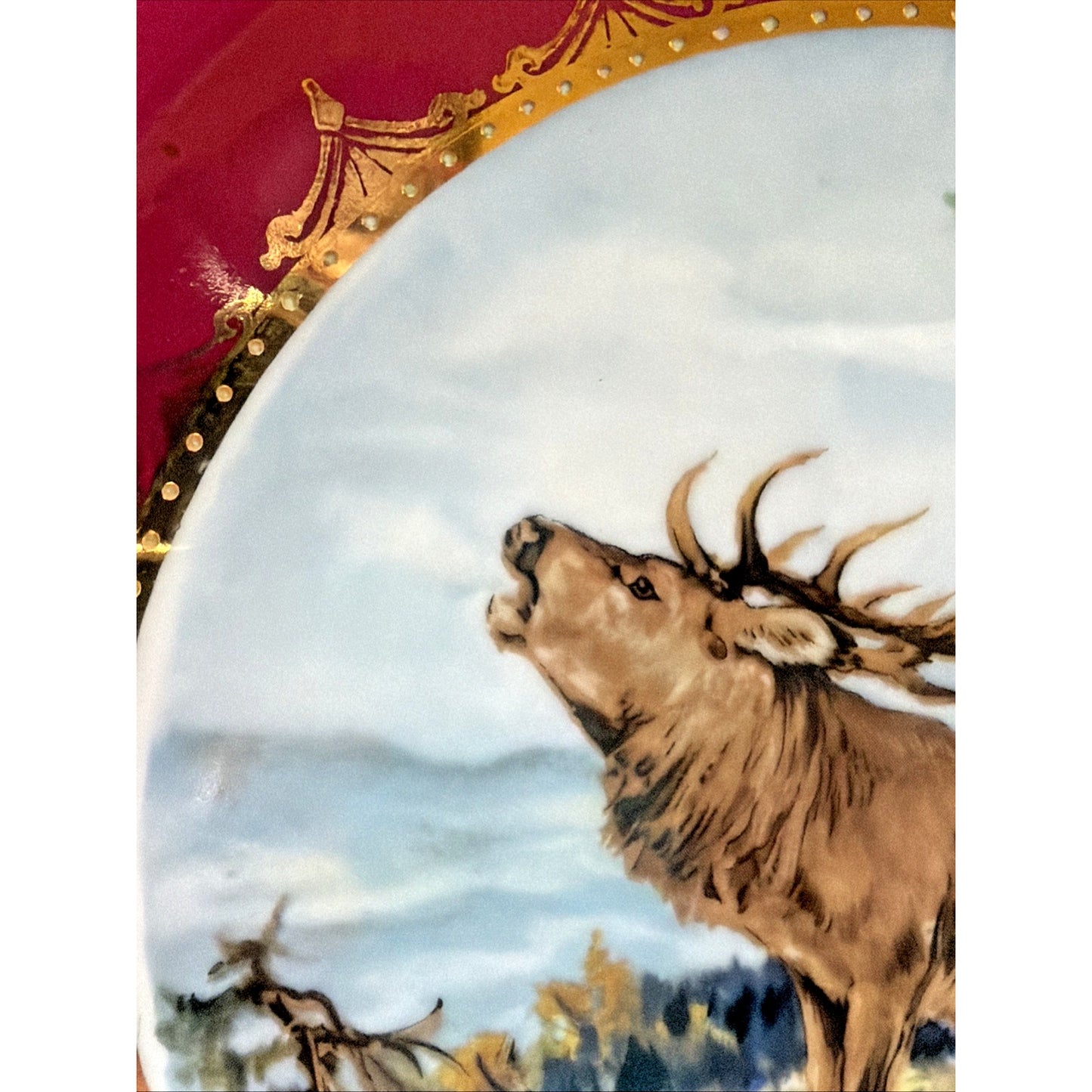 Vintage STW Bavaria Fuchsia Pink Game Plate Gold Ornate Elk Moose