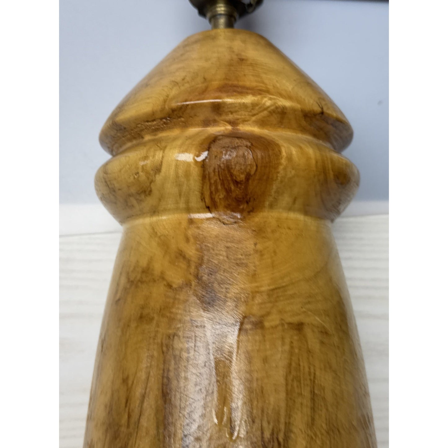 Vintage Wood Turned Table Lamp Burlwood Tall Flame Finial As Is Read