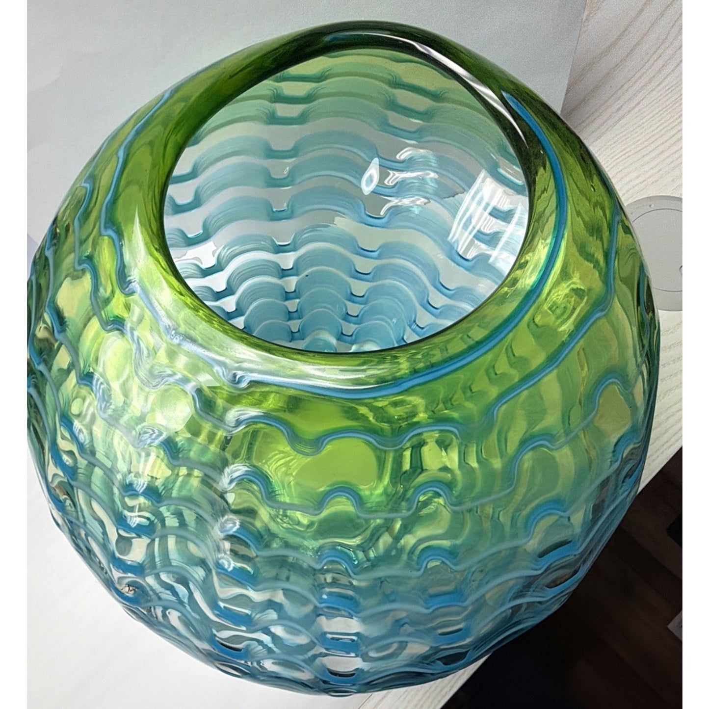 Dale Tiffany Waterfront Hand Blown Art Glass Green Blue Favrille Vase Bowl