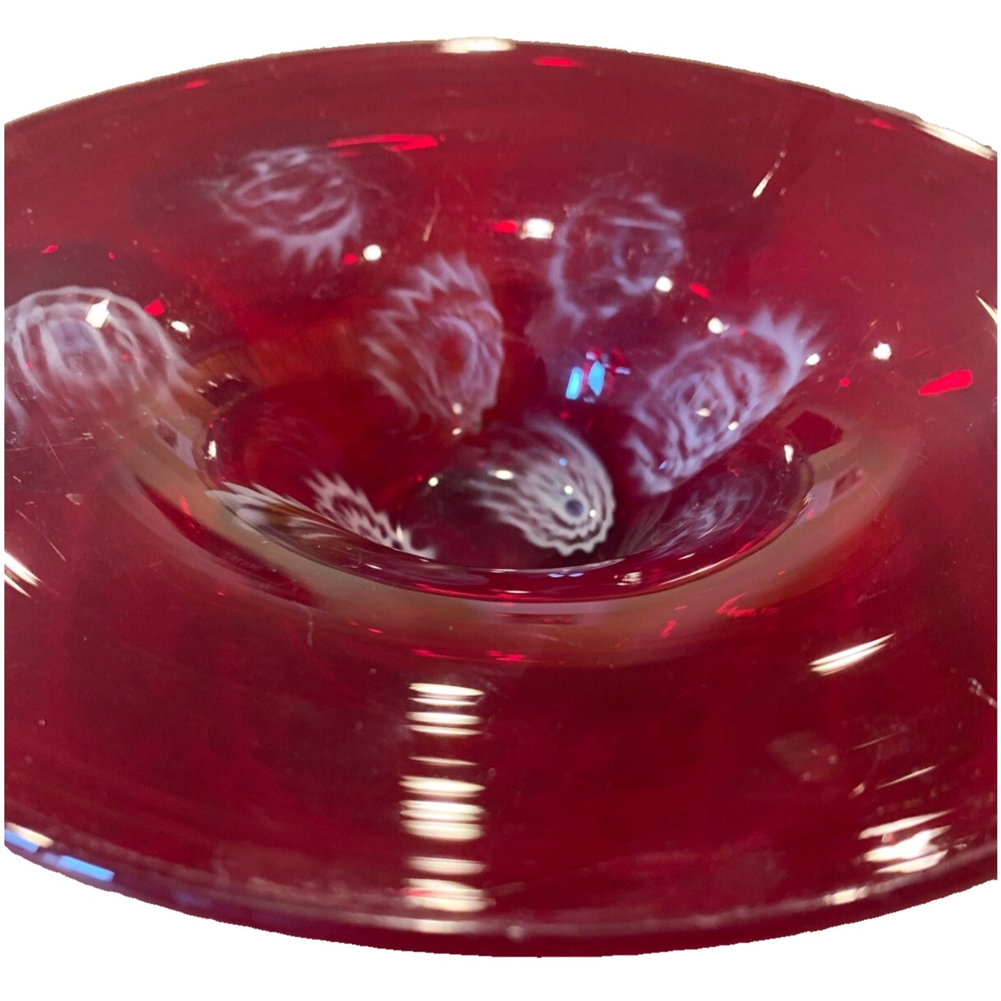 Vintage Murano Art Glass Venetian Murrine Bowl Cherry Red Millefiori Flower