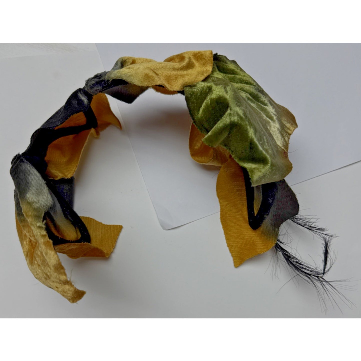 Vintage Metallic Velvet Maple Leaf Half Hat Fascinator Gold Black Feather